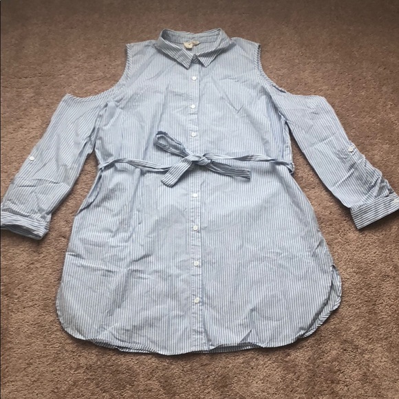 Tops - Cold Shoulder Button Down Tunic/Shirt Dress - 3XL